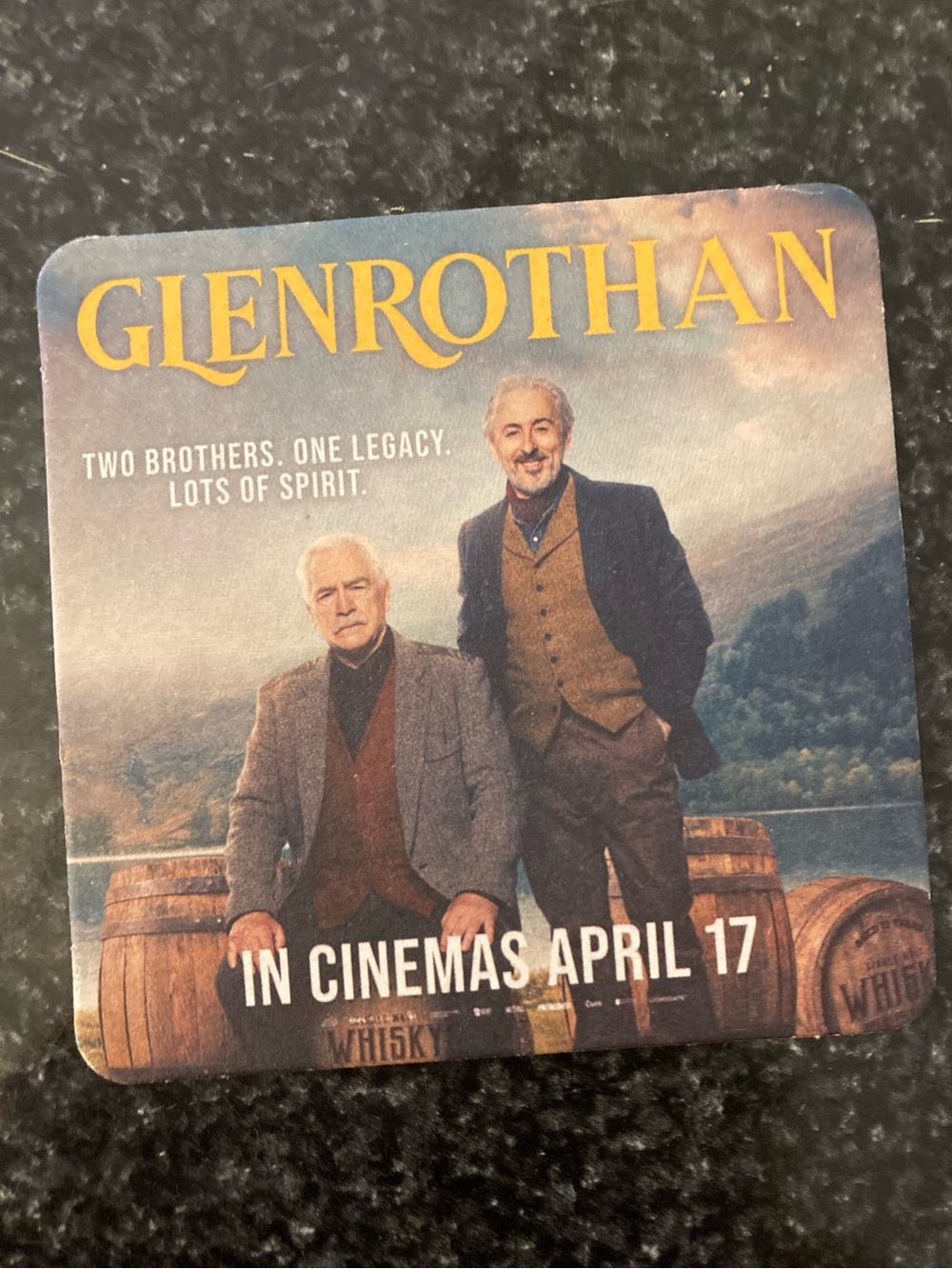 Glenrothan The Movie - Rare Promo Coaster Bar Mat, Alan Cumming Brian Cox Merch